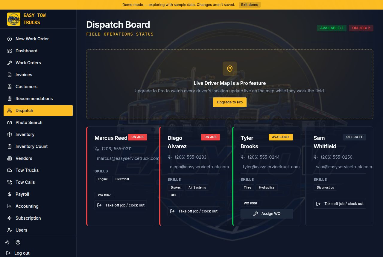 Dispatch screen