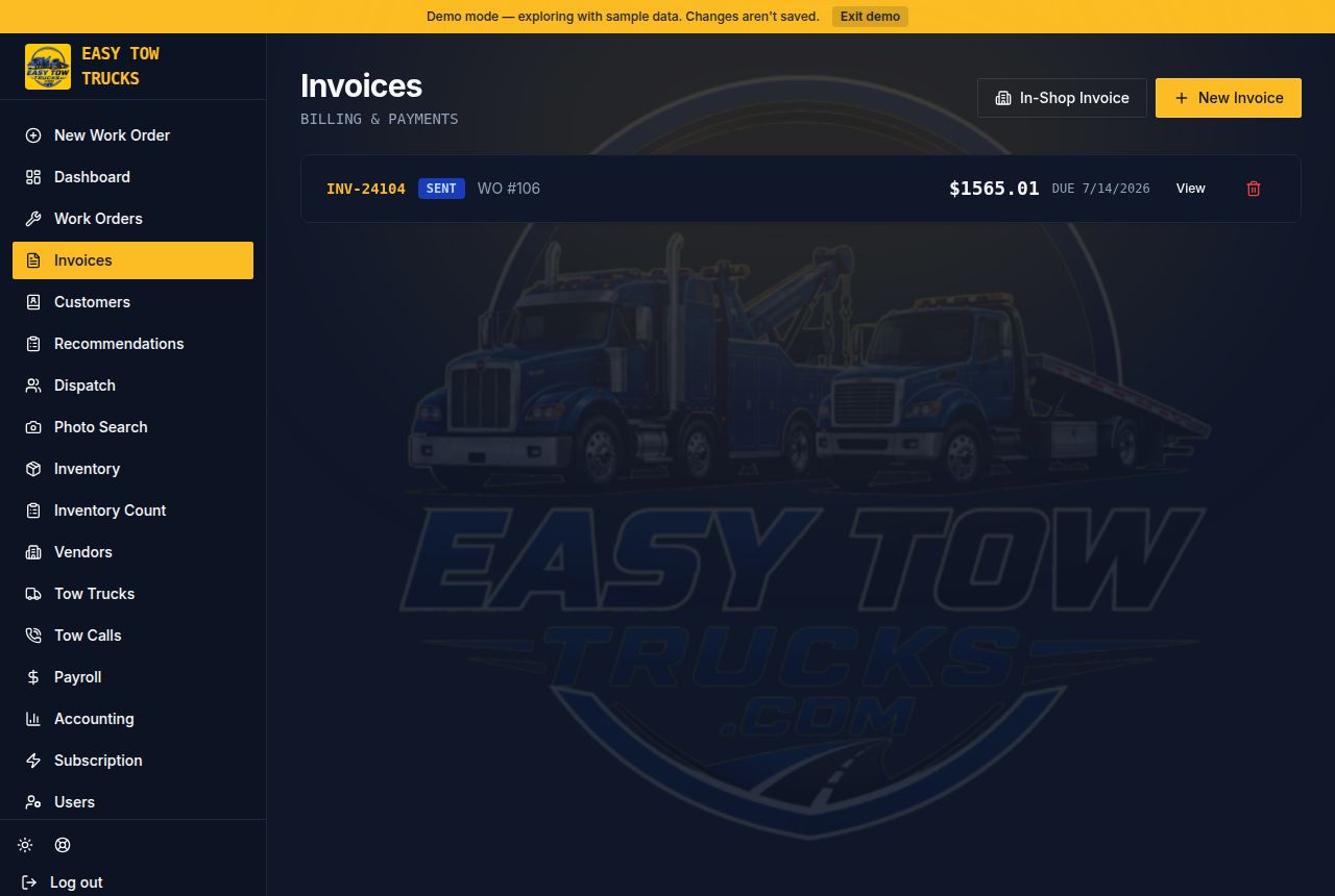 Invoices screen